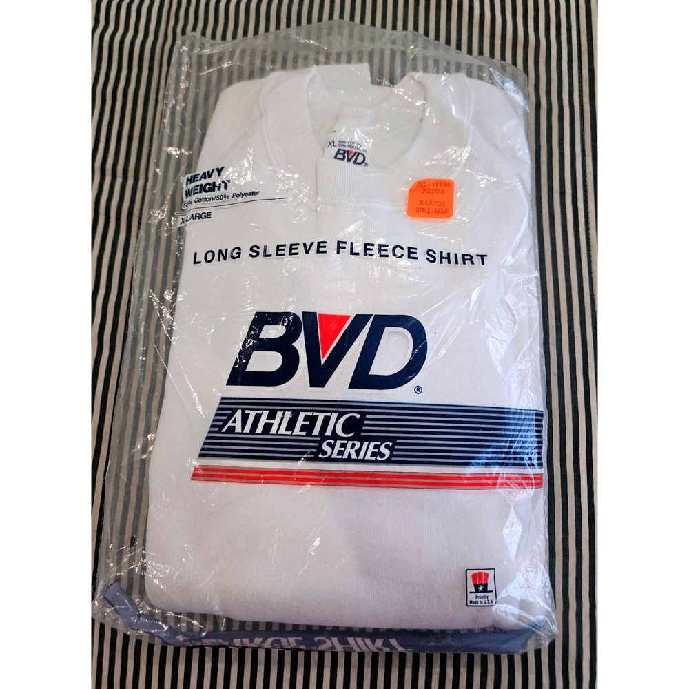 Vintage 1989 BVD‎ Athletic Series Fleece Sweatshirt White XL Deadstock NIP USA